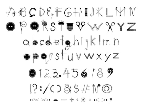 Font in the Form of Sewing Accessories vector
