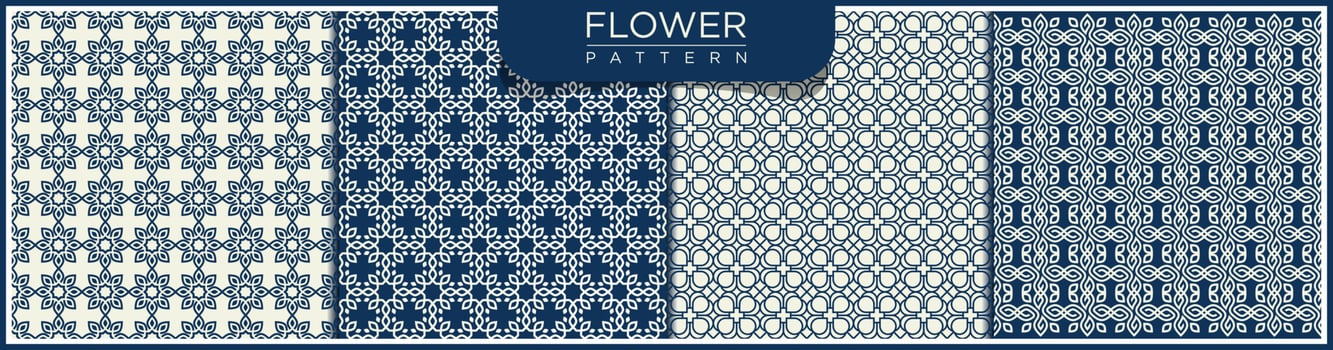 Set of Flower Abstract vector seamless line pattern.