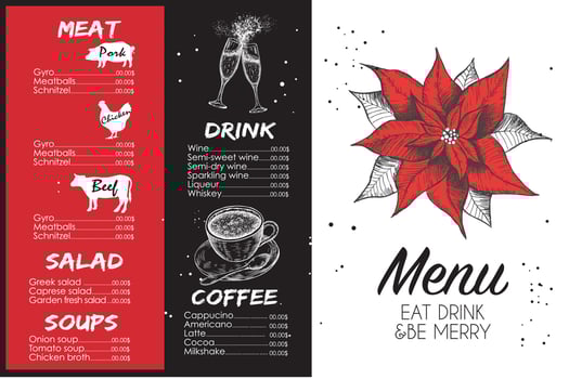 Christmas menu. Design template. Vector hand drawn illustration.