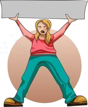 A woman at a protest with a banner vector