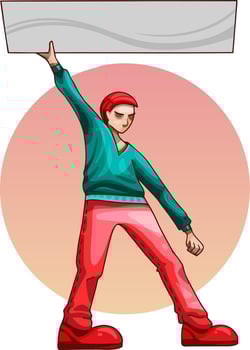 A man at a protest with a banner vector