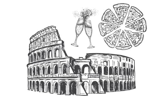 Sketch of the Coliseum. Rome, Italy. Hand drawn illustration vector