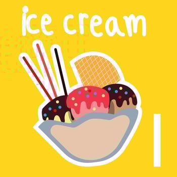Illustration of Alphabet, a white Letter I and ice-cream. Cartoon vector style for your design.