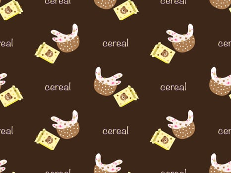 Cereal cartoon character seamless pattern on brown background. Pixel style vector