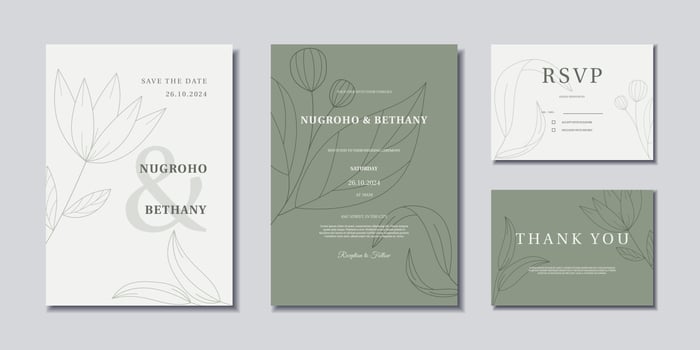 Engraving hand drawn minimal wedding invitation template vector