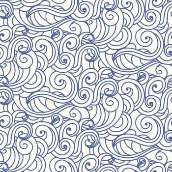 Japanese, Chinese ocean waves, clouds seamless pattern vector