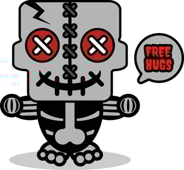 vector cartoon mascot character halloween skull cute voodoo doll free hugs