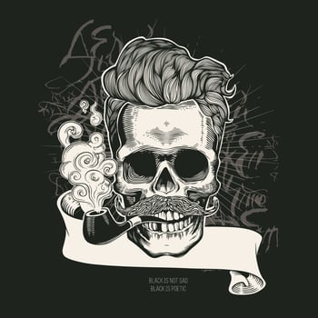 Skull. Hipster skull silhouette with mustache.Can be used for t-shirt print, mug print, pillows, fashion print design, kids wear, baby shower, greeting and postcard. t-shirt design vector
