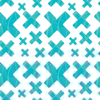 Vector seamless abstract pattern with geometric shapes. Blue symmetrical decorated crosses or pluses of different sizes.