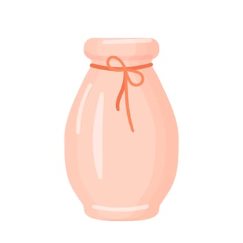 Ceramic flower vase. Modern ceramic flower vase with rope decorations. Isolated illustration on a white background. Cartoon style. Vector illustration.