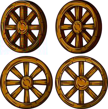 Old wooden cart wheels. vector
