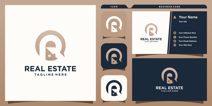Letter R logo with real estate building concept premium vector