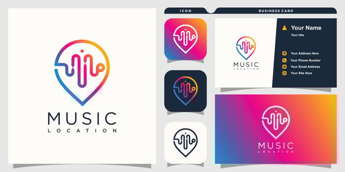 Pin logo with music design concept Premium Vector