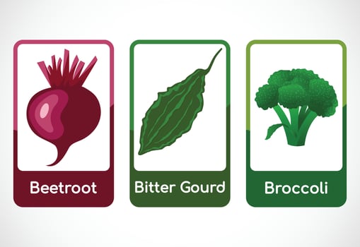 Vegetable flashcards for kids. Educational cards for preschool. Printable vector illustration