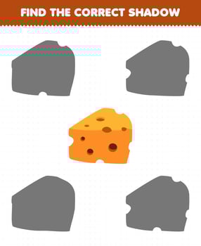 Education game for children find the correct shadow set of cartoon cheese vector