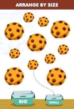 Education game for children arrange by size big or small put it in the box cartoon food snack cookie pictures vector