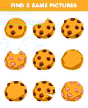 Education game for children find two same pictures food snack cookie vector