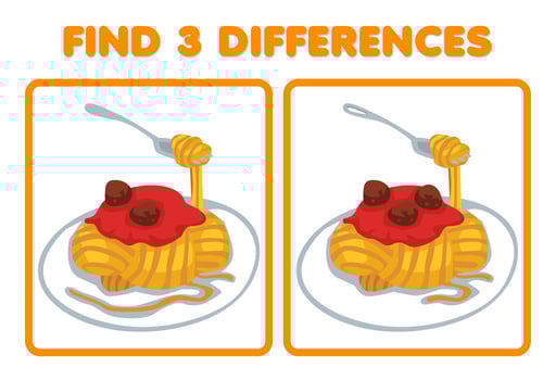 Education game for children find three differences between two cartoon picture of food spaghetti vector