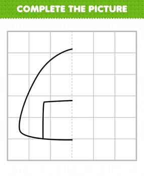 Education game for children complete the picture cartoon japanese food onigiri half outline for drawing vector