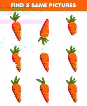 Education game for children find two same pictures vegetable carrot vector