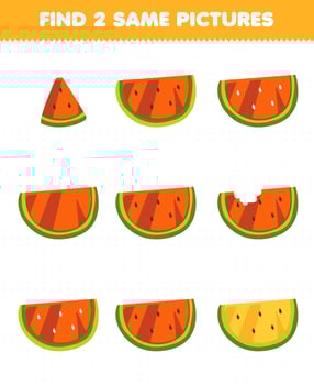 Education game for children find two same pictures fruit watermelon vector