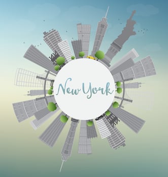 New York Skyline with Gray Buildings, Blue Sky and Copy Space. vector