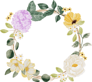 watercolor spring summer flower bouquet on dry twig wreath frame png