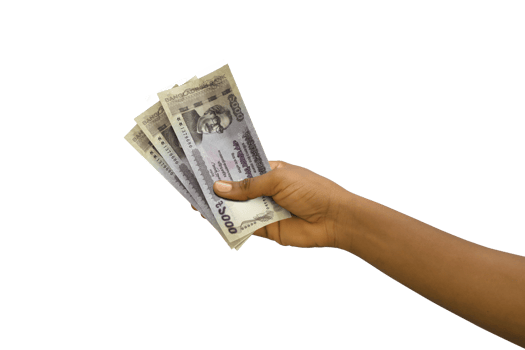 Fair hand holding 3D rendered 1000 Bangladeshi taka notes png