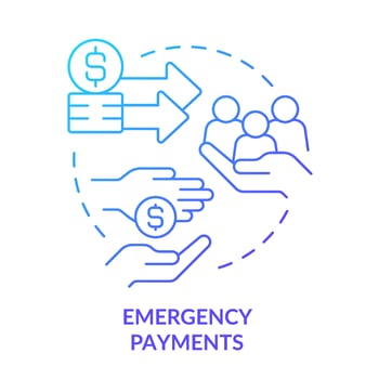 Emergency payments blue gradient concept icon. Financial assistance. Charity. Way to help refugees abstract idea thin line illustration. Isolated outline drawing. vector