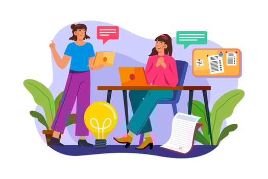 Girl chatting with employees vector
