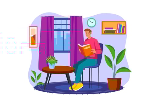 Man reading book at home vector