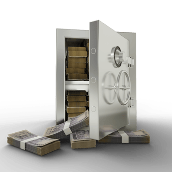 Bundles of 1000 Bangladeshi taka in Steel safe box. 3D rendering of stacks of money inside metallic vault isolated on white background, Financial protection concept, financial png