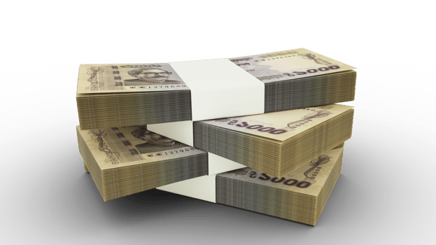 3d rendering of Stack of 1000 Bangladeshi taka notes. Few bundles of Bangladeshi currency isolated on transparent background, png transparency
