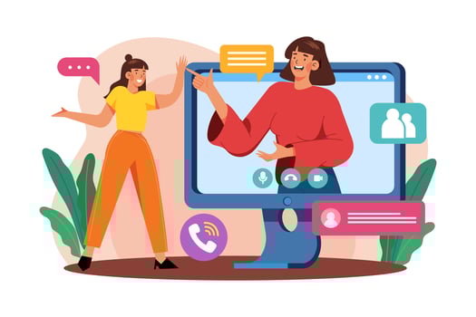 Girl chatting on a video call with friends vector