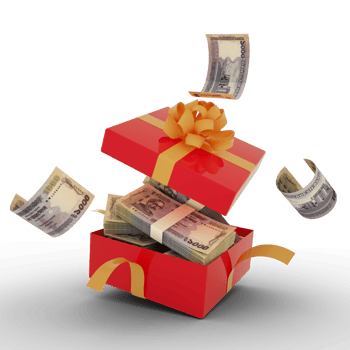 1000 Bangladeshi taka notes inside an open red gift box. Bangladeshi taka inside and flying around a gift box. 3d rendering of money inside box isolated on transparent background, png transparency
