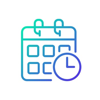 Schedule gradient linear vector icon. Planning activities. Events calendar. Impending deadlines. Appointment scheduling. Thin line color symbol. Modern style pictogram. Vector isolated outline drawing