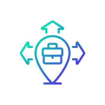 Business expansion gradient linear vector icon. Company growth strategy. Expand to new locations. Entering new market. Thin line color symbol. Modern style pictogram. Vector isolated outline drawing