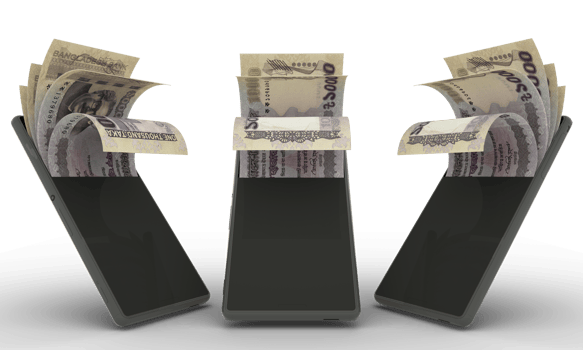 Bangladeshi taka notes inside a mobile phone. 3d rendering of set of mobile money transaction concept. money from Phone. isolated on transparent background, png transparency