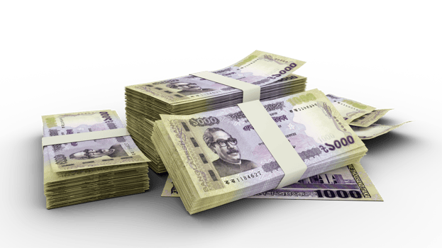 3D Stack of Bangladesh Taka notes isolated on transparent background png