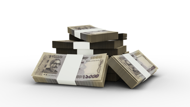 3d rendering of Stack of 1000 Bangladeshi taka notes. bundles of Bangladeshi currency notes png