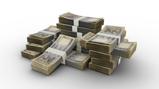 Stack of 1000 Bangladeshi taka notes. 3D rendering of bundles of banknotes png