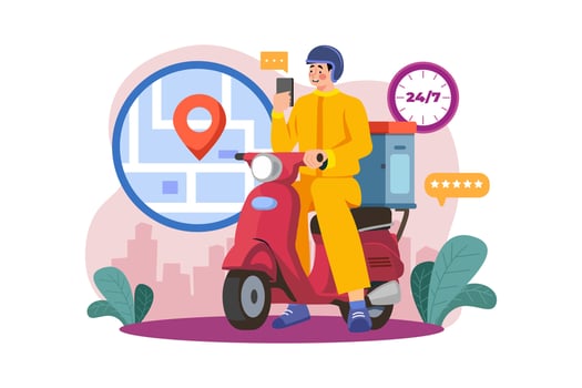 Delivery man on a motorbike vector