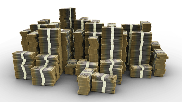 Big stack of 1000 Bangladeshi taka notes. A lot of money isolated on transparent background, png transparency. 3d rendering of bundles of cash