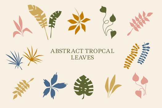 Tropical plants, leaves. Summertime nature objects. Jungle, modern trendy style. Set elements for design of card, poster and banner vector illustration