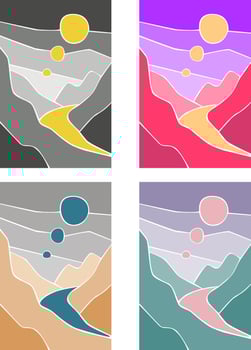 Abstract landscape colorful background. Mountains. Stained glass effect art poster set of vector illustration