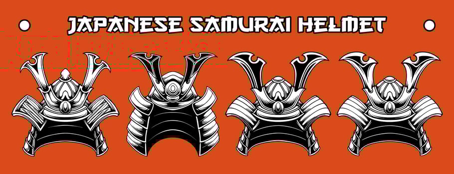 Japanese samurai helmet vector set
