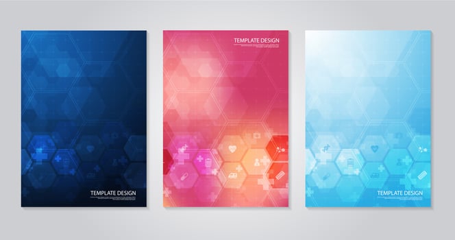 Template brochure or cover book, page layout, flyer design. Concept and idea for health care, technology. science icon pattern medical innovation concept. vector design.