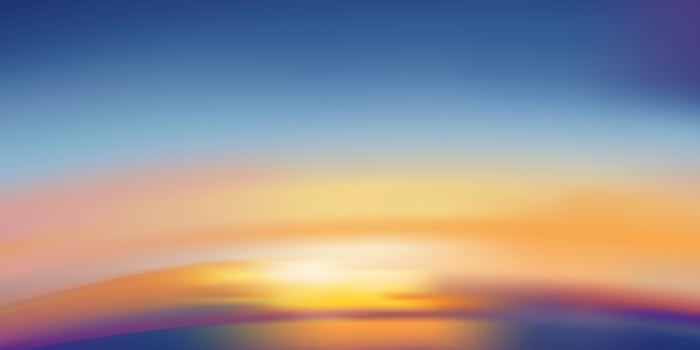 Sunset sky in evening with orange,yellow,purple colour, Dramatic twilight landscape duck sky with blue colour,Vector horizon banner romantic sunrise for Spring or Summer background, Panorama natural vector