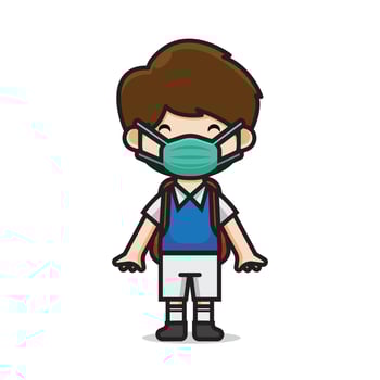 cute boy student wearing mask vector