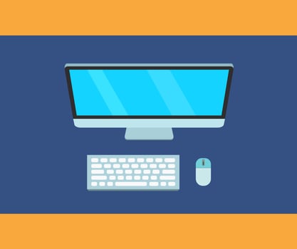 Computer Desktop Mouse Keyboard Top Perspective Desk Modern Technology Office Illustration vector
